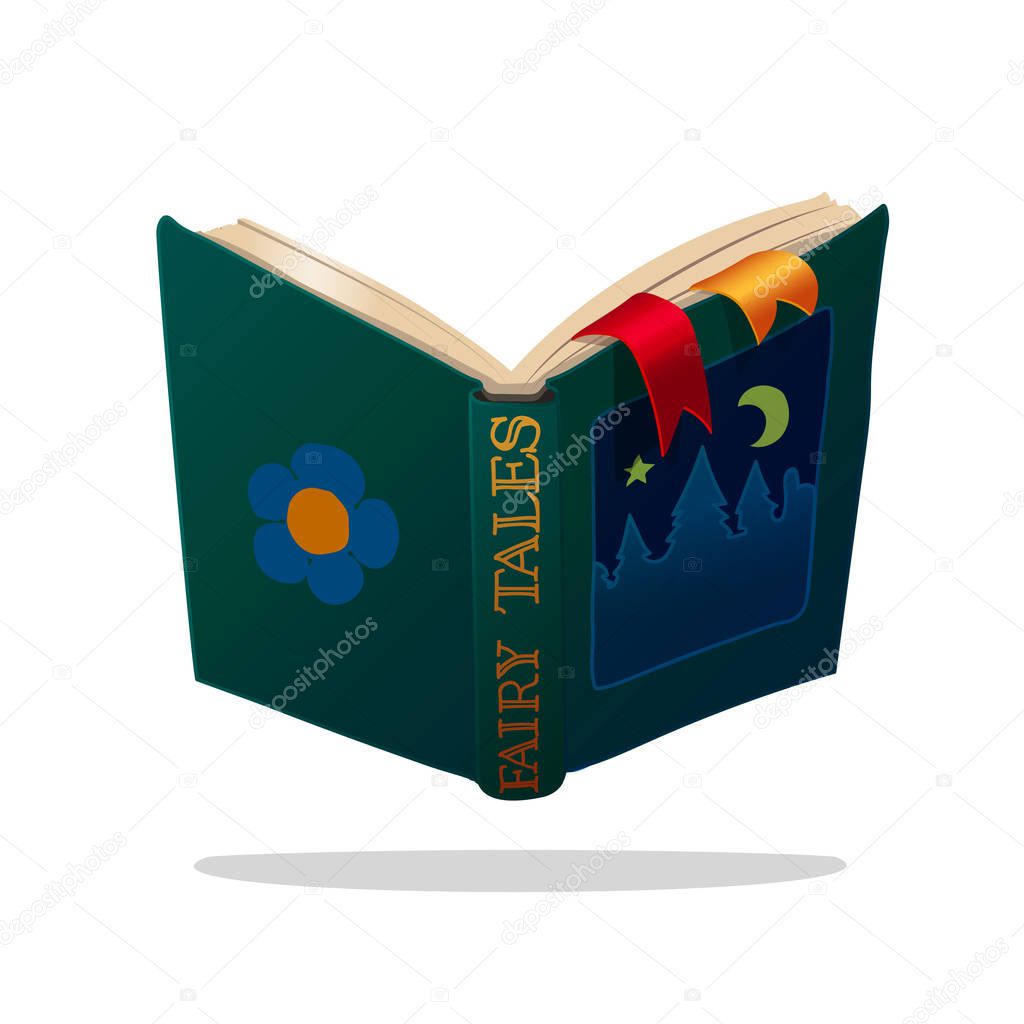 vector cartoon object illustration. Old open book of fairy tales.