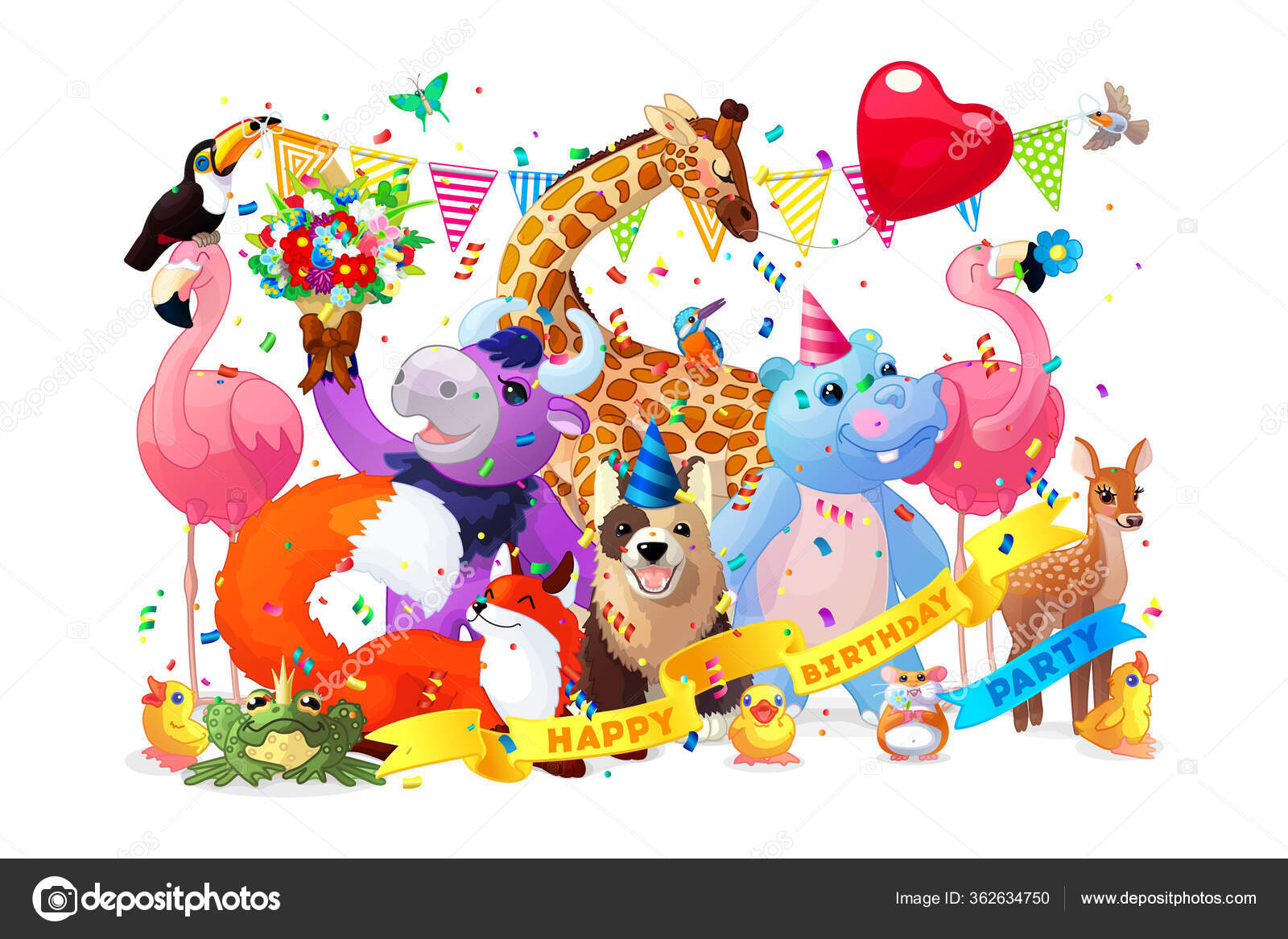 Vector Cartoon Animal Happy Birthday Party Clipart Stock Vector Image by  ©Vetra_Kori #362634750