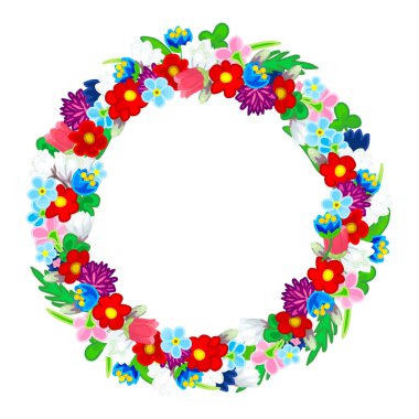 Beyaz üzerinde yaban çiçekleri yuvarlak çerçeve deseni