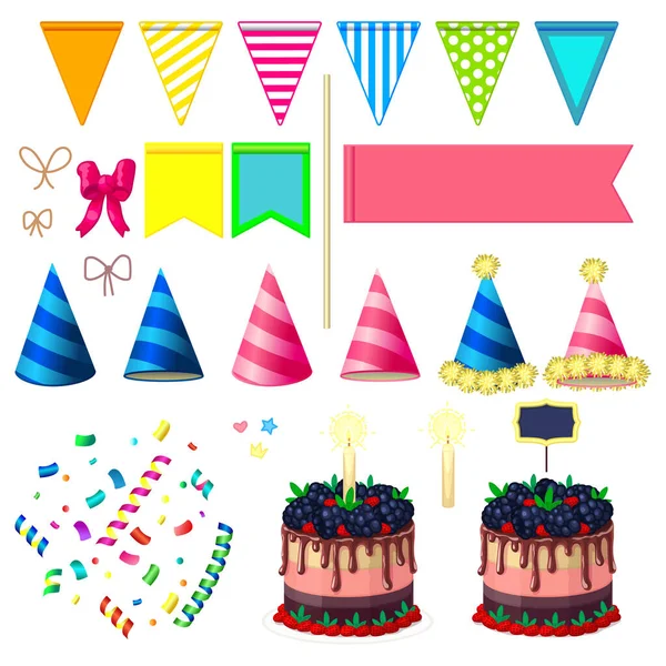 Vectoriales Dibujos Animados Fiesta Feliz Fiesta Cumpleaños Conjunto — Vector de stock