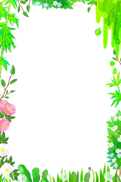 Vector Cartoon Summer Forest Green Frame Clip Art — Stock Vector