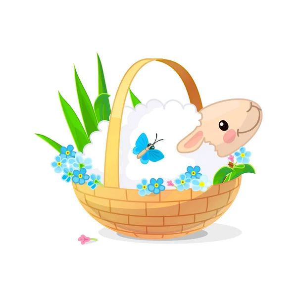 Vector Cute Cartoon Animal Clipart Happy Lamb — Stock Vector