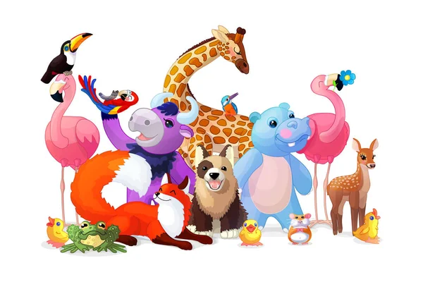 Vector Cartoon Animal Zoo Birthday Party Clip Art — Stock Vector