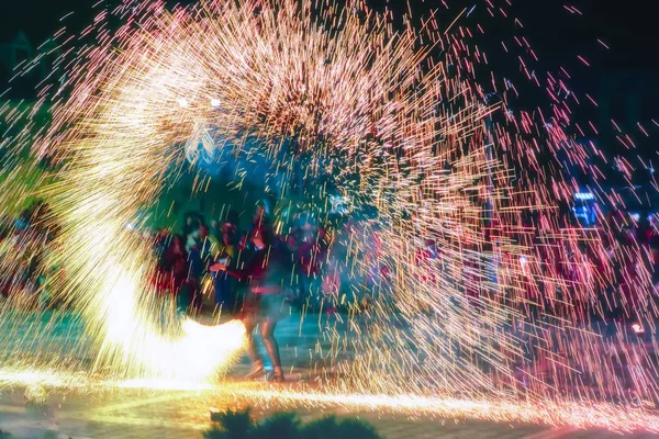 Steel Wool Fire Spinner at pyrotechnic show