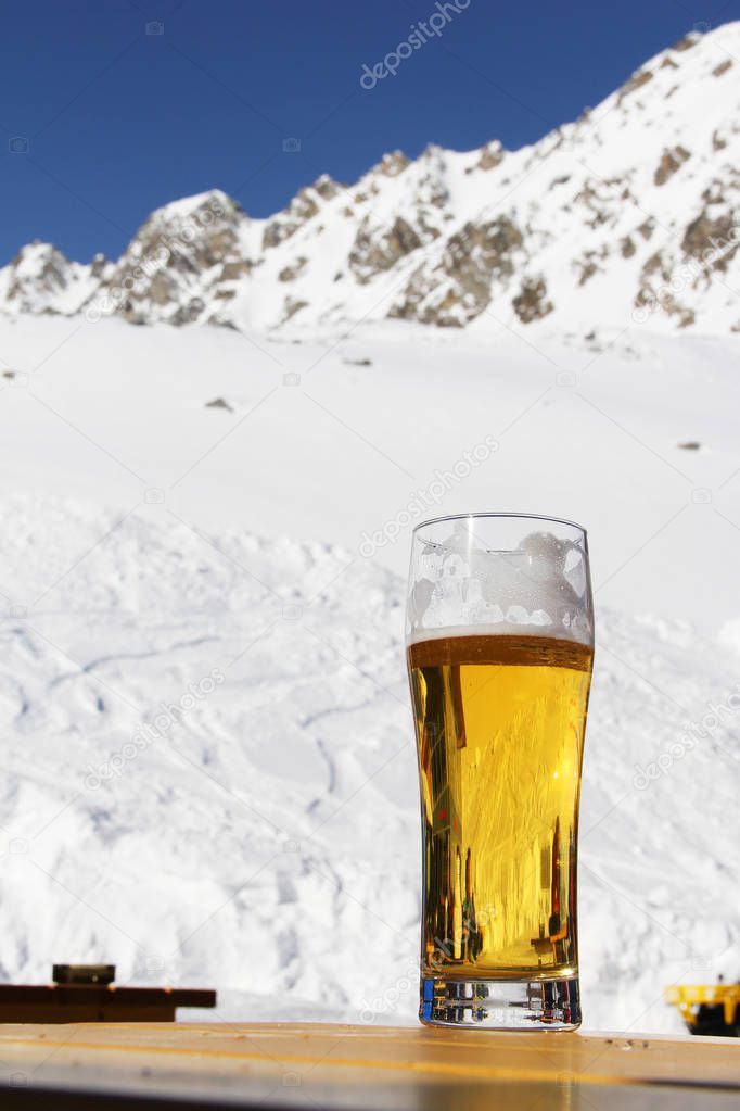 Beer in winter mountains