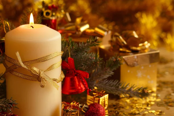Christmas decorative burning candle — Stock Photo, Image