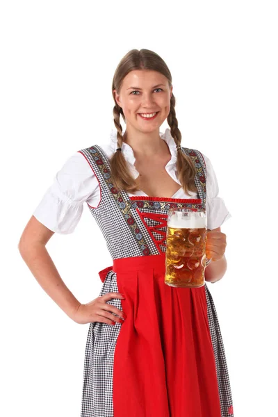 Oktoberfest mujer con cerveza — Foto de Stock