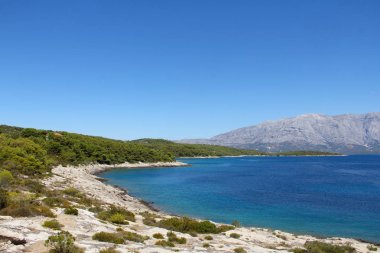 Deniz ve dağlarla kaplı bir manzara.