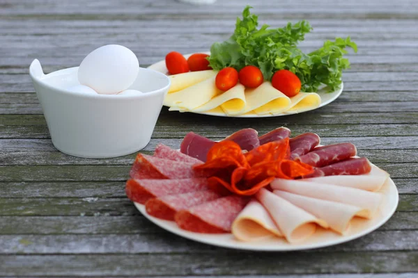 Breakfast with cold cuts and eggs