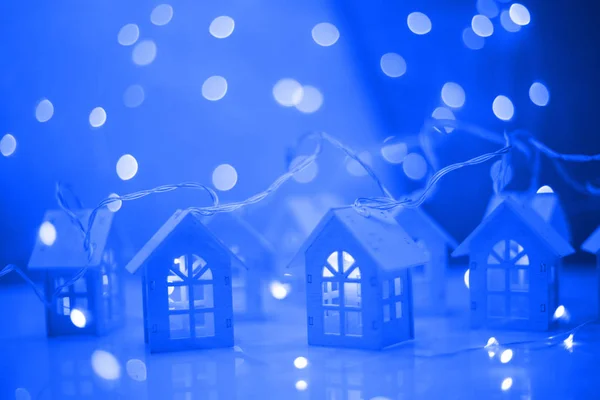 Casas brilhantes cartão de Natal — Fotografia de Stock