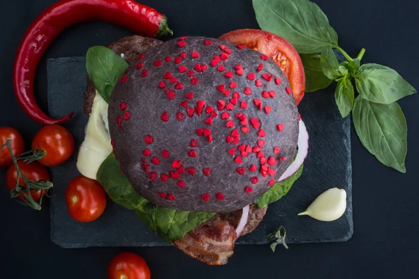 Black hamburger with hearts