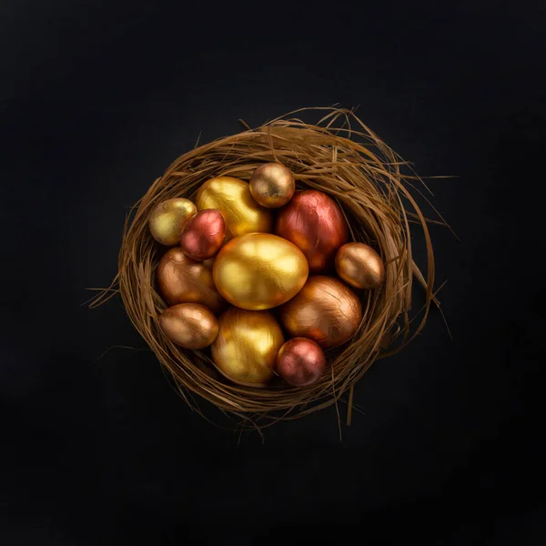 Happy Easter Holiday Greeting Symbol Stylish Natural Wooden Grass Nest — Stock Photo, Image