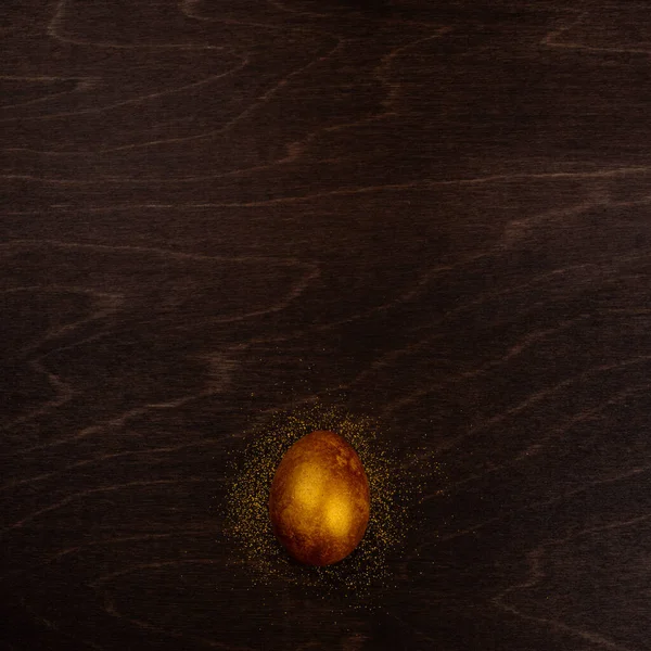 One Big Golden Easter Egg Dark Wooden Background Copy Space — Stock Photo, Image