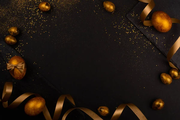 Ovos Páscoa Luxo Dourado Estrutura Corpo Composição Fita Fundo Pedra — Fotografia de Stock