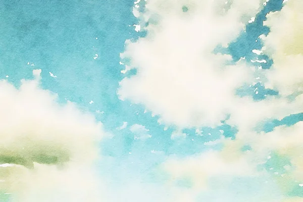 Akvarel, modrá obloha s mraky — Stock fotografie