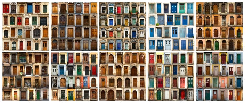 Collage of European doors