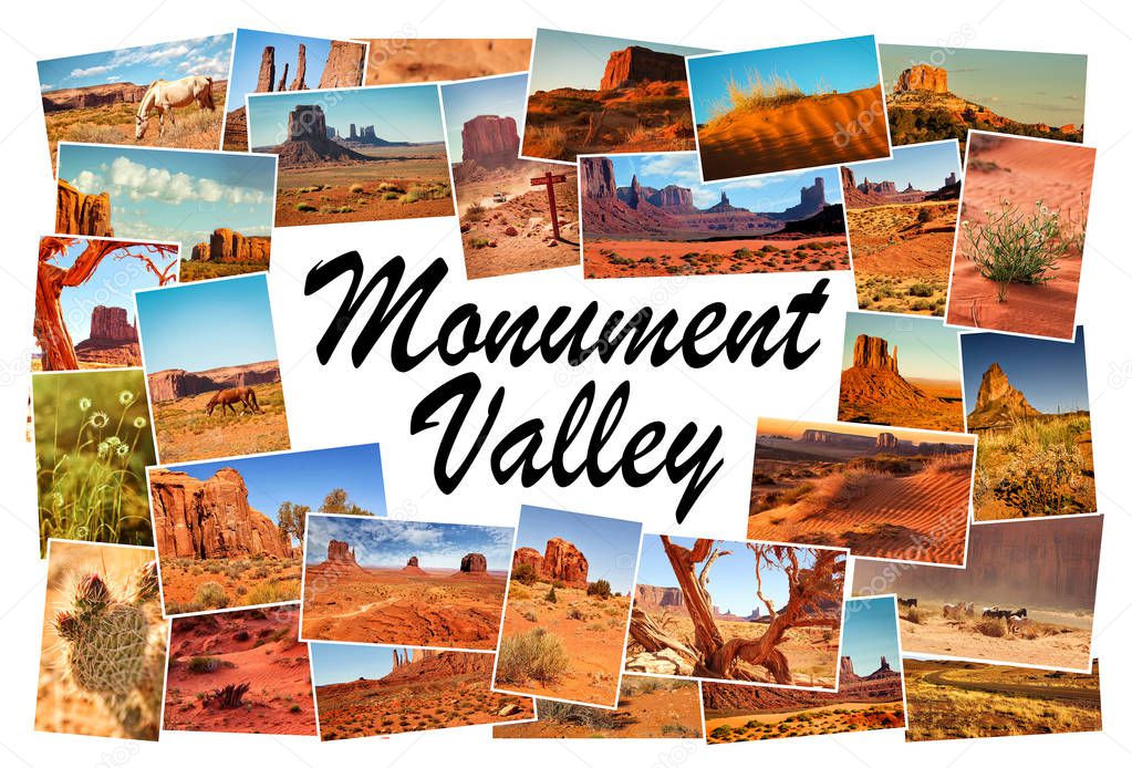 Collage pictures of Monument Valley, Arizona, USA