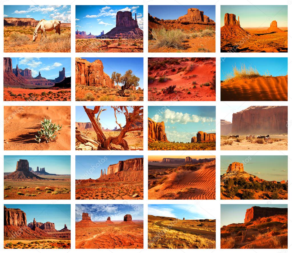 Collage pictures of Monument Valley, Arizona, USA