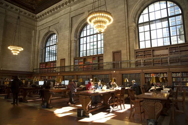 生のニューヨークの国立公共 librairy の読書 — ストック写真