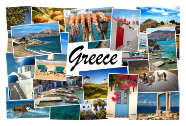 Yunanistan Cyclades adasının kolaj resimleri