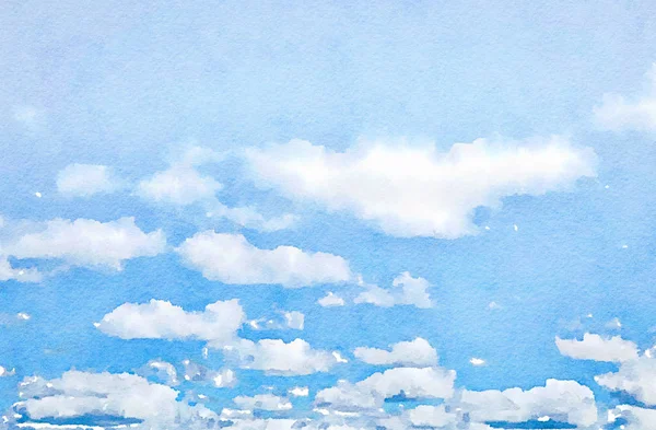 Akvarel, modrá obloha s mraky — Stock fotografie