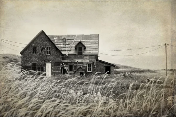 Vervallen huis in een veld — Stockfoto