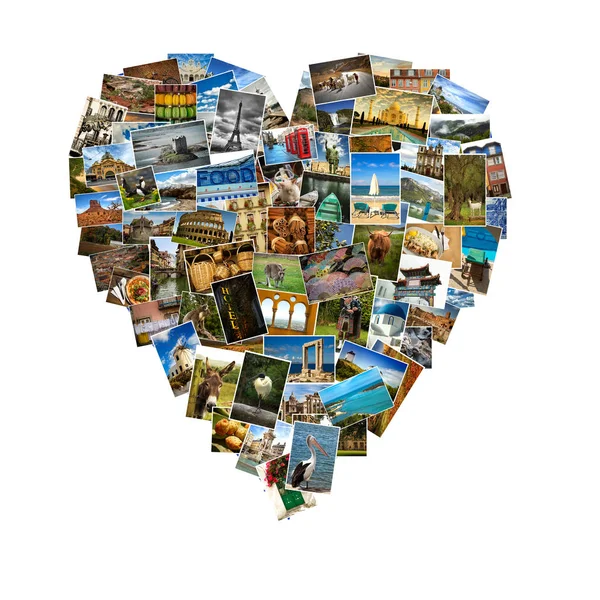 Tvar srdce s cestování obrázky — Stock fotografie
