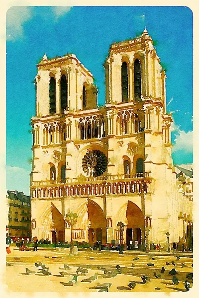 Framifrån Cathedrale Notre Dame Paris Paris Frankrike — Stockfoto