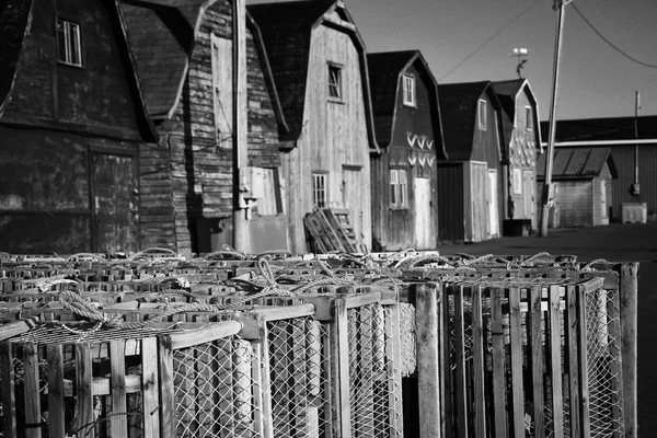 Oyster barns in PEI in black and white — Stock Photo, Image