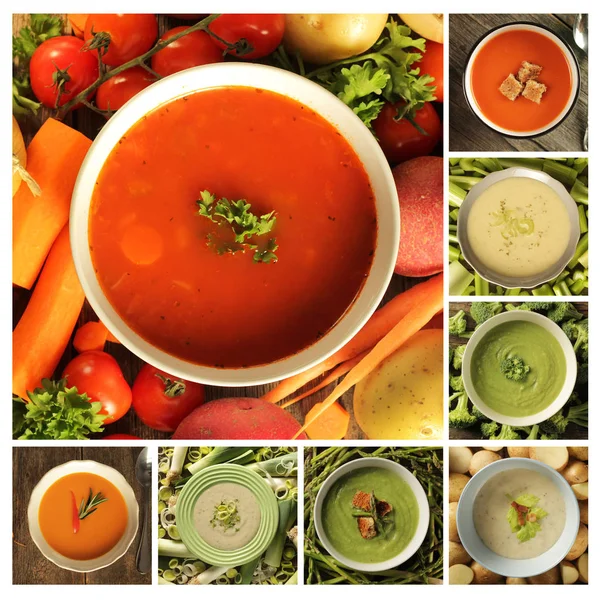 Collage con diferentes sopas — Foto de Stock
