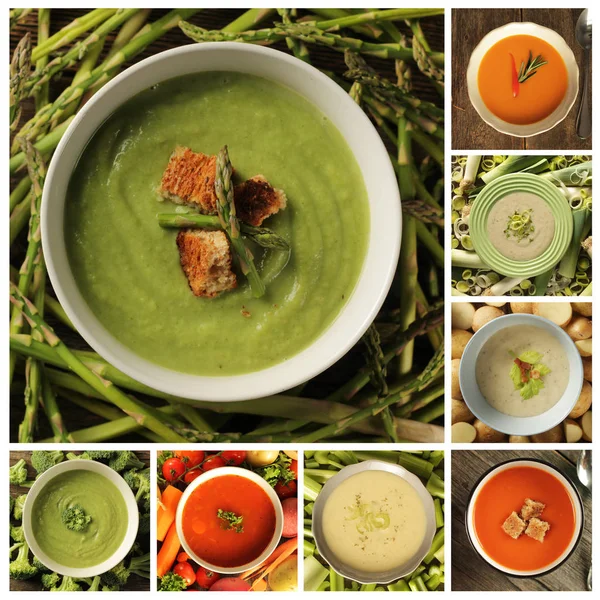 Collage with different soups — Stock Photo, Image