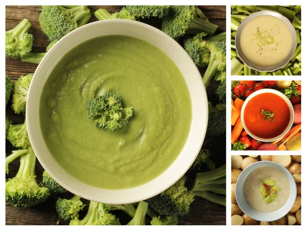 Collage con diferentes sopas — Foto de Stock