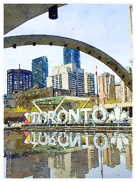 Aquarela da cidade de Toronto e seu sinal — Fotografia de Stock