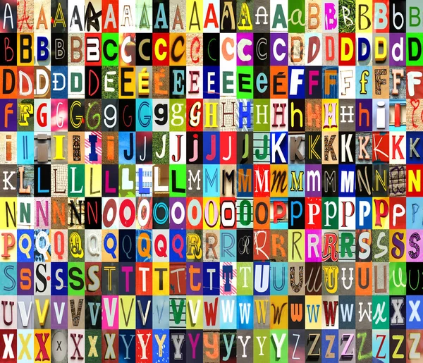 Collage des lettres A à Z en différentes polices et couleurs — Photo