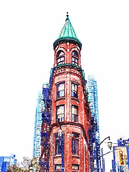 Digital Akvarell Röd Tegelbyggnad Vit Himmel — Stockfoto