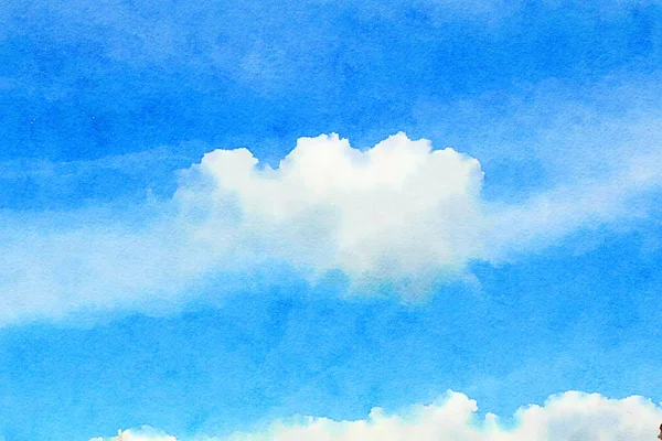 Acuarela Digital Nubes Blancas Esponjosas Cielo Azul — Foto de Stock