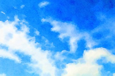 Watercolour blue sky with clouds clipart