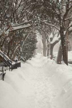 Kanada 'da bir sokakta karla kaplı bir kaldırım.