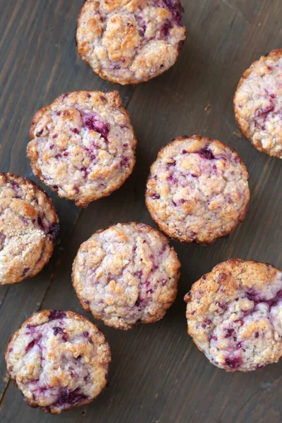 Homemade Fresh Warm Berries Muffins Wooden Background — Stock Photo, Image