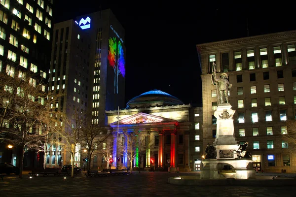 Montreal Canada April 2020 Building Downtown Montreal Rainbow Colours Corona — Stock Photo, Image