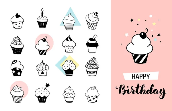 Cupcakes Collection Vector Illustration — Stock Vector