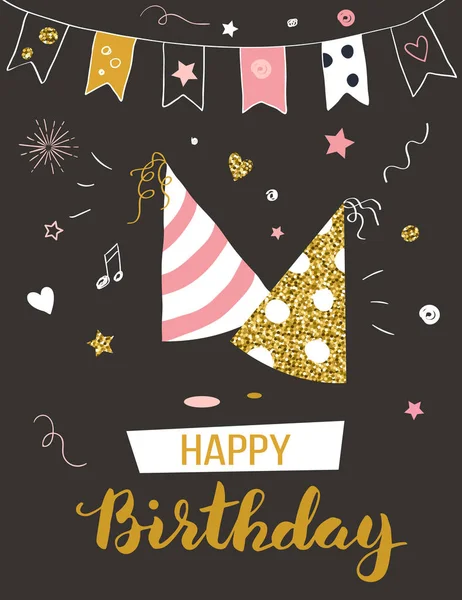 Happy Birthday Greeting Card Party Hats Invitation Template Vector Illustration — Stockový vektor