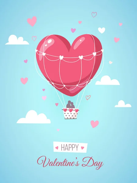 Par Varmluftsballong Perfekt Romantisk Kjærlighetskort Bryllupsinvitasjon Vektorillustrasjon – stockvektor