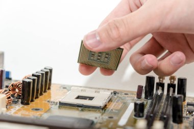 elektronik devre anakart (ana kurulu, cpu anakart, mantık kurulu, sistem kartı veya mobo yakın çekim)