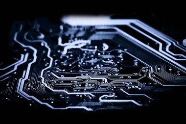 Teknoloji elektronik devrelerin anakart arka plan (ana kurulu, cpu anakart, mantık kurulu, sistem kartı veya mobo yakın çekim)
