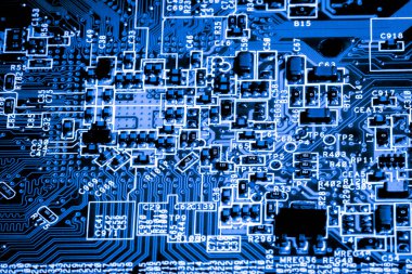 Teknoloji elektronik devrelerin anakart arka plan (ana kurulu, cpu anakart, mantık kurulu, sistem kartı veya mobo yakın çekim)