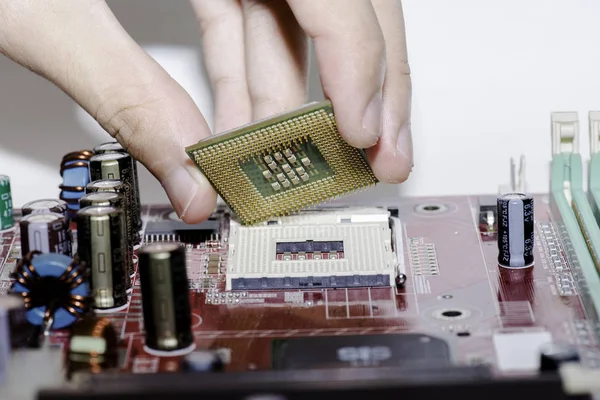 Close up of Electronic Circuits in Technology on   Mainboard background (Main board,cpu motherboard,logic board,system board or mobo) — Stock Photo, Image