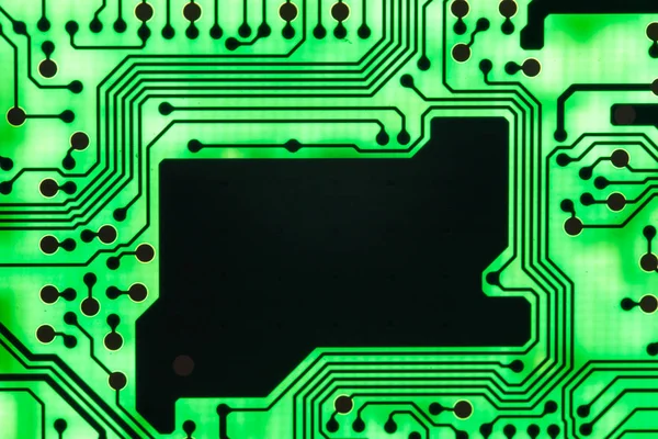 Närbild av elektroniska kretsar i teknik på moderkort bakgrund (Main board, cpu moderkort, logikkortet, systemkortet eller mobo) — Stockfoto