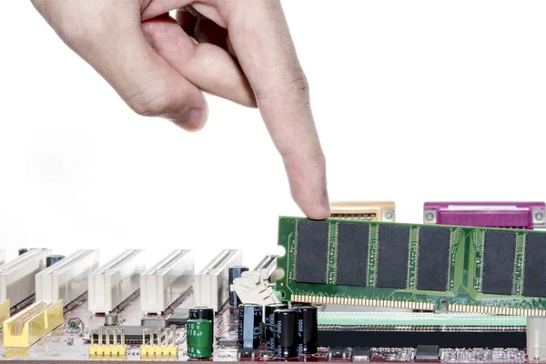 Primer plano de Electronic Ram (memoria de acceso aleatorio) en la computadora Mainboard — Foto de Stock