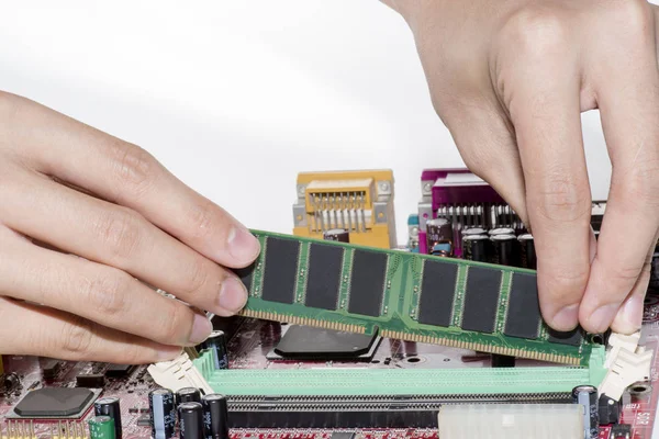 Primo piano di Electronic Ram (memoria di accesso casuale) sul computer Mainboard — Foto Stock